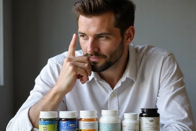 Man looking at health supplements