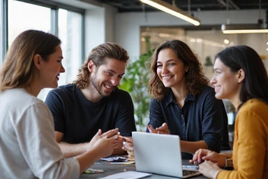 Team members collaborating at Venyora office