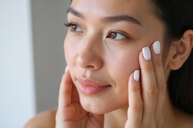 Woman applying skincare product